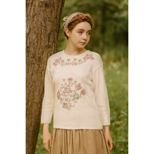 VINTAGE 80-90's Floral Embroidered Pearl Bead Embellishments Chunky Grannycore